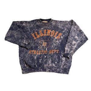 Vintage University of Illinois Sweatshirt Mens L Blue Tie Dye Pullover Crewneck